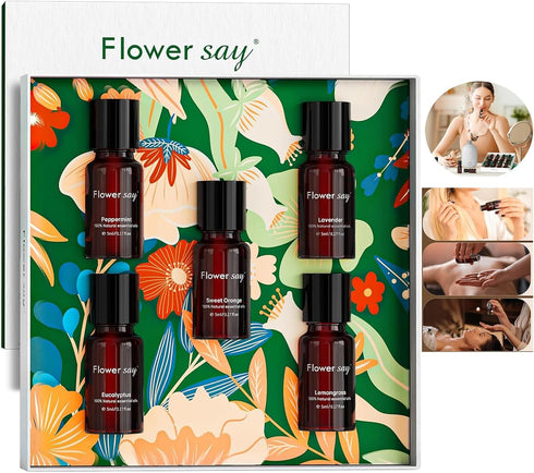 Flower Say Essentials Oil Set (Top 5) | 100% Pure Natural Essentials Oil Gift Set for Diffuser and Skin Care