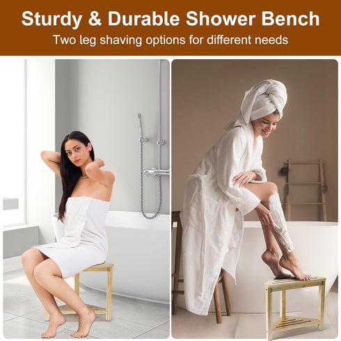 13.8in, Boulphia Shower Foot Rest Bamboo Shower Stool for Shaving Legs, Waterproof Corner Shower Stool with Storage