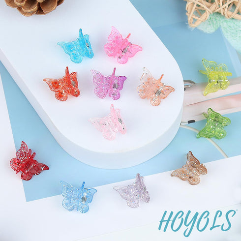 Hoyols Glitter Butterfly Hair Clips, 90s Girls Hair Accessories, Sparkle Small Jaw Claw Clips, Assorted 48 pcs