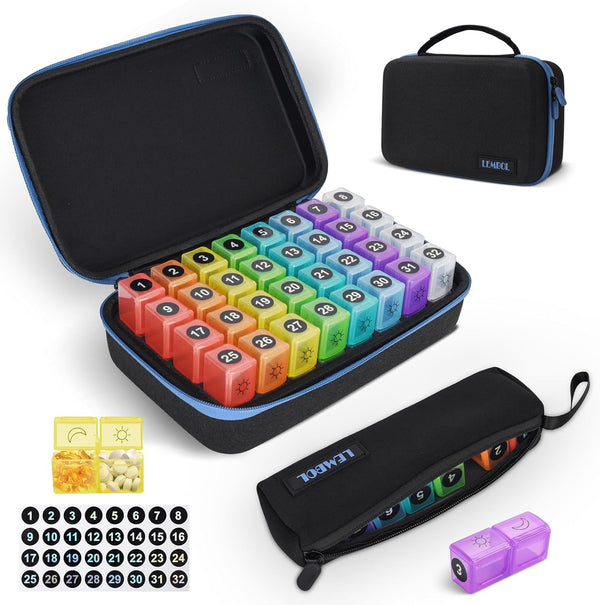 LEMBOL Monthly Pill Organizer 2 Times a Day, 30 Day Pill Organizer Box