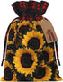 RLDOBOFE Christmas Gift Bags With Drawstring A bouquet of black sunflowers Christmas Burlap Gift Bag Christmas