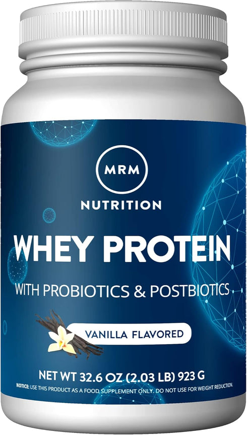 MRM Nutrition Whey Protein | Vanilla Flavored | 18g Protein with Probiotics, Digestive Enzymes & BCAAs, 33 Servings