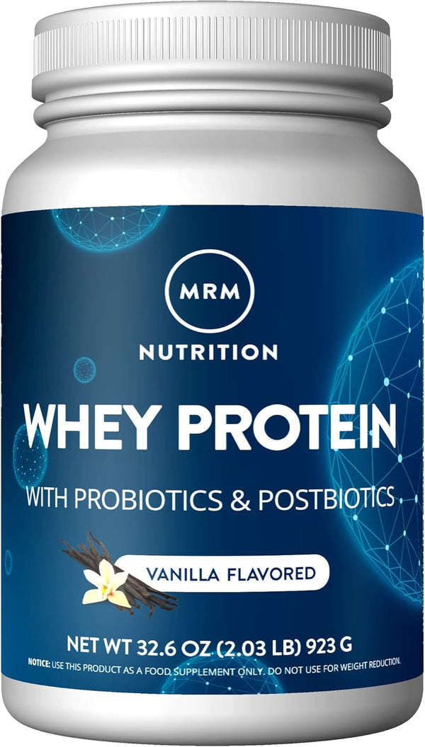MRM Nutrition Whey Protein | Vanilla Flavored | 18g Protein with Probiotics, Digestive Enzymes & BCAAs, 33 Servings