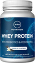 MRM Nutrition Whey Protein | Vanilla Flavored | 18g Protein with Probiotics, Digestive Enzymes & BCAAs, 33 Servings