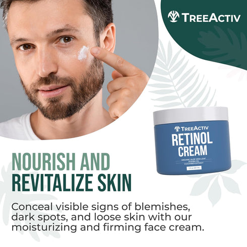TreeActiv Retinol Cream, 2 oz, Gentle Moisturizer with Hyaluronic Acid, Anti Aging Spot Wrinkle Cream for Women and Men