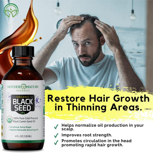 Mother Nature USDA Organic Black Seed Oil, Cold Pressed, 4oz for Immune and Joint Support