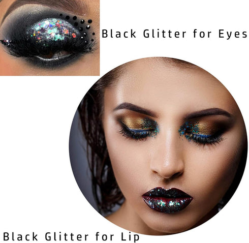 MEICOLY Black Face Glitter,Professional Glitter Body Paint,Mermaid Sequins Eye Glitter Face Painting for Halloween Cosplay SFX Makeup,Chunky Face Glitter Gel for Women and Kids,50ml by MEICOLY