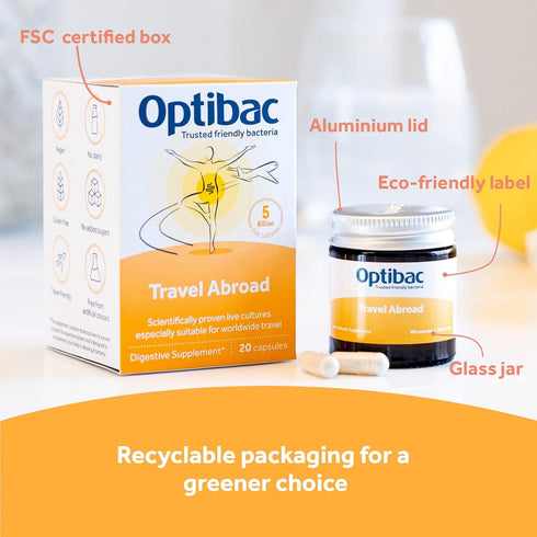 Optibac Probiotics for Travelling Abroad, 20 Vegetarian Capsules, PMP UK