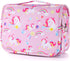 Kids Hanging Toiletry Bag for Girls, Travel Waterproof Wash Bag for Little Young Girls Cosmetic Makeup, Unicorn Pink