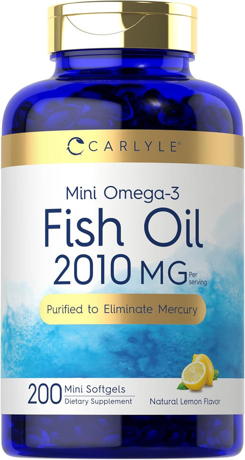 Carlyle Mini Fish Oil Softgels, 2010 mg, 200 Omega-3 Pills, Non-GMO & Gluten Free Supplement
