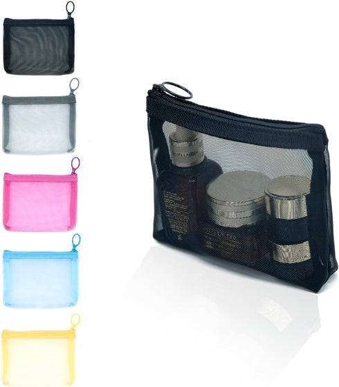 patu Widened Mini Zipper Mesh Bags, Size S, 5" x 4" x 2", 5 Pieces for Beauty Makeup Lipstick Organizer