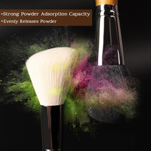 Makeup Brush Set: 15pcs Professional Makeup Brushes with Leather Button Bag - Foundation, Concealer, Kabuki, Blush,