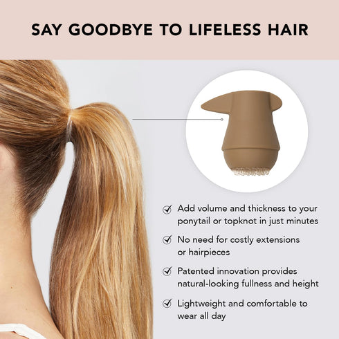 Kitsch PONYFULL Hair Volumizer Tool - Adds Lift and Style to Your Ponytail, Includes 3 No Snag Elastic Ties
