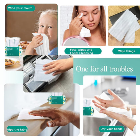 Soft Disposable Face Towel, Cotton Facial Dry Wipes 300 Count, Large Packing for Washing and Drying, Facial Tissue for