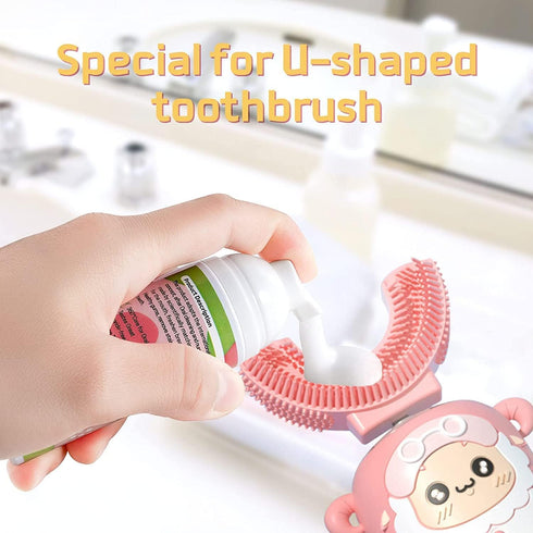 Toddler Foam Toothpaste with Low Fluoride for U Shaped Toothbrush, Foaming Dental Care for Kids (Strawberry+Blueberry)
