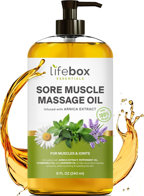Arnica Sore Muscle Massage Oil, 100% Pure & Natural, Body Oil Infused with Arnica Extract, Lavender & Peppermint Oil