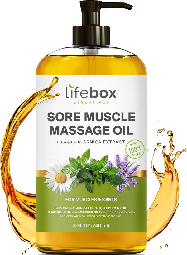 Arnica Sore Muscle Massage Oil, 100% Pure & Natural, Body Oil Infused with Arnica Extract, Lavender & Peppermint Oil