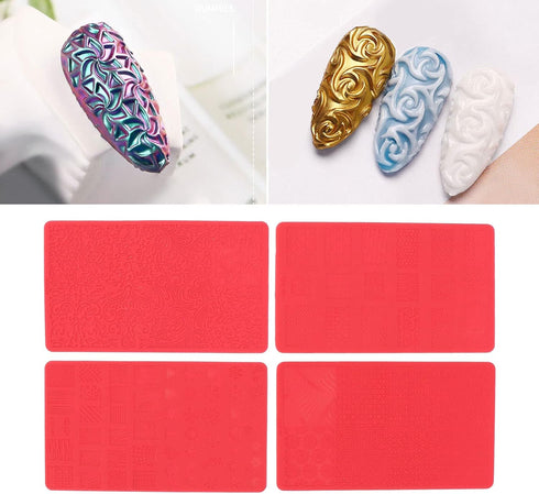 Nail Stamping Template, 4pcs Nail Stamp Plates Set, 3D Relief Nail Printing Template for Salon DIY Manicure