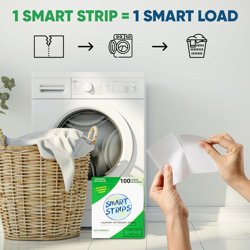 Smart Strips (100 Laundry Detergent Strips Loads) - Hypoallergenic, Eco Friendly, Plastic-Free and Compostable Laundry