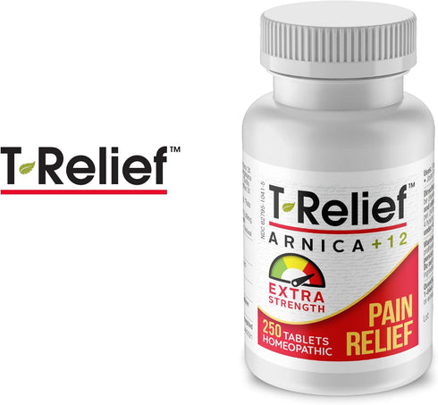 MediNatura T-Relief Extra Strength Arnica, 12 Natural Homeopathic Actives for Joint Muscle Aches, 250 Tablets