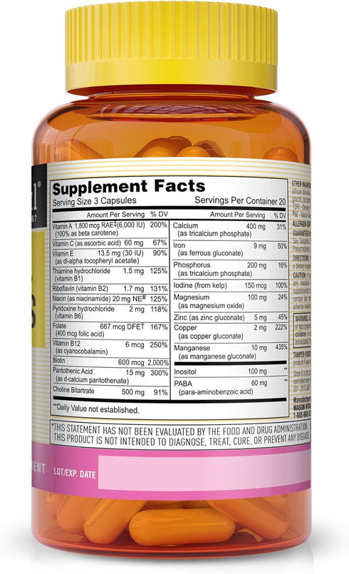 MASON NATURAL Body, Hair, Skin & Nails with Vitamins A, E, C and Biotin - Healthy Hair, Skin and Nails, Premium Beauty Supplement, 60 Capsules