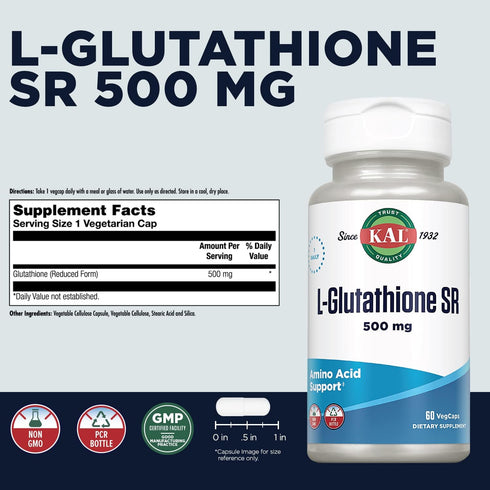 KAL L-Glutathione SR - Reduced Glutathione Supplement, High Absorption Antioxidant, 60 VegCaps