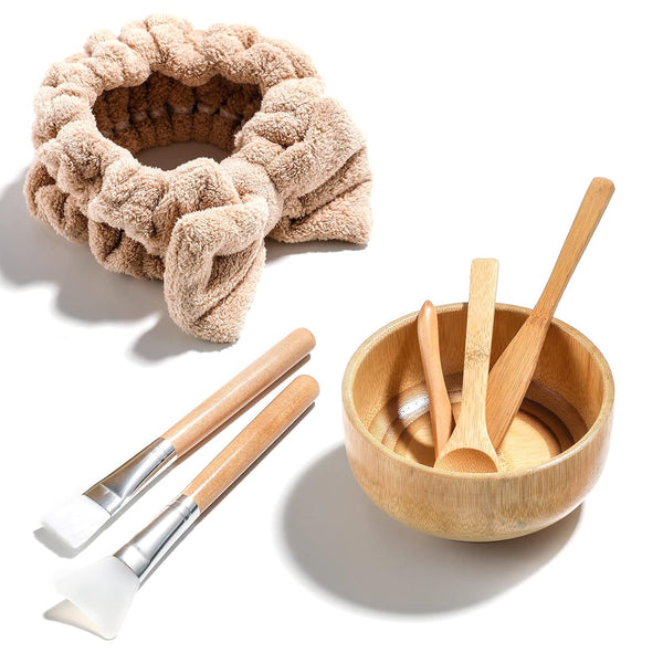 JPNK New DIY Facial Mask Bowl Set, 6 Pack Clay Mask Mixing Kit (Brown)
