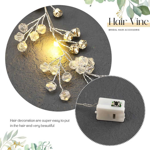 Yean Led Bride Wedding Hair Vine, Long Light Up Bridal Headband with Silver Crystal Accessories (100cm / 39.3inches)