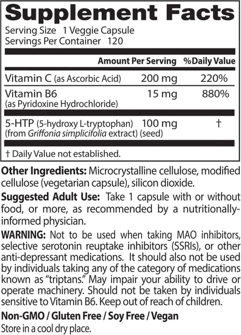 Doctor's Best 5-HTP Enhanced with Vitamins B6 & C, Non-GMO, Vegan, Gluten & Soy Free, 120 Count