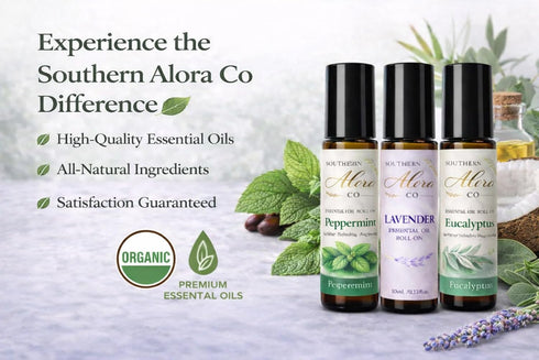 Set Southern Alora Essential Oils Roll On Peppermint, Lavender & Eucalyptus Aromatherapy for Relaxation and Stress