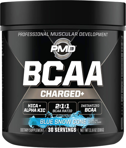 PMD Sports BCAA Charged Amino Acid Drink Mix for Performance, Recovery, Endurance - Blue Snow Cone