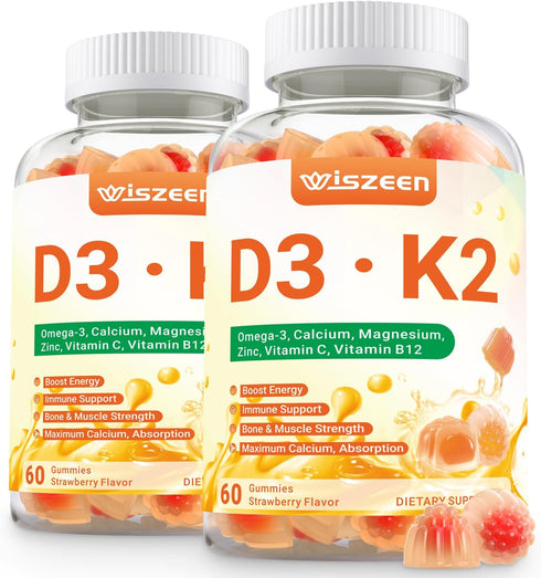 Wiszeen Vitamin D3 K2 Gummies, Vitamin D3 10000 IU & K2 (MK-7) 200