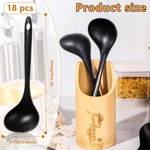 18 Pcs Large Plastic Serving Spoons Disposable Serving Spoons for Soup Big Heavy Duty Reusable Spoons for Party Catering Buffet Restaurant Dinner Soup (Black, 9 x 2.8 Inch)