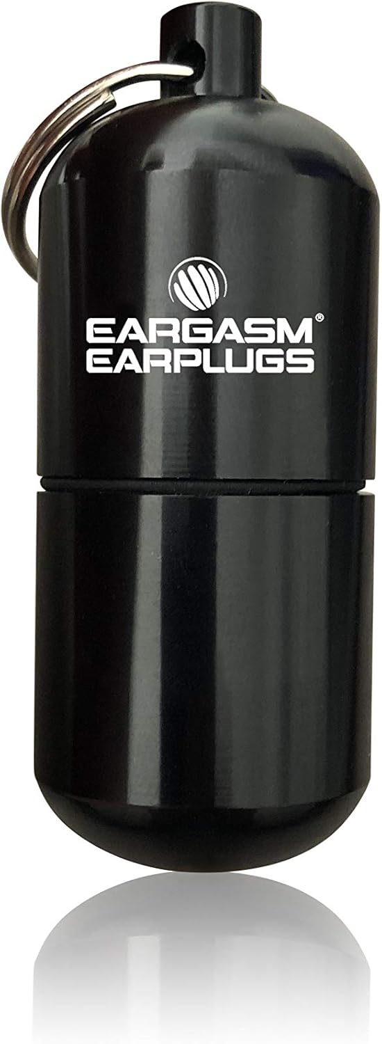 Eargasm Black Keychain Earplug Travel Case, Convenient Waterproof Container for Ear-Plugs, Pills, and Small Items
