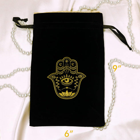 ARTSY CRAFTS 6x9" Hamsa Hand Velvet Jewelry Pouch Gift Bags, Fatima Hand Evil Eye Drawstring Oracle Tarot Bags