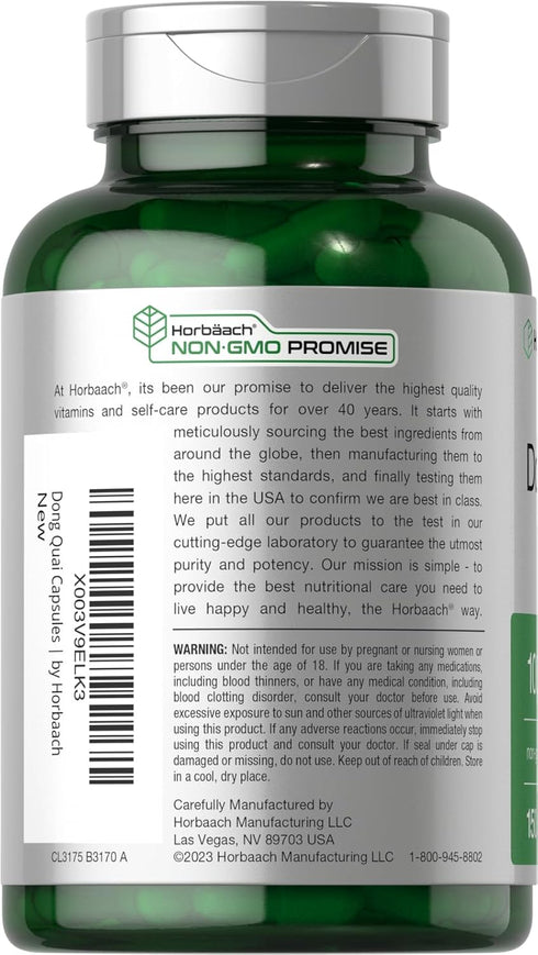 Horbaach Dong Quai Capsules | 1000mg | 150 Count | Non-GMO, Gluten Free Traditional Herb Supplement