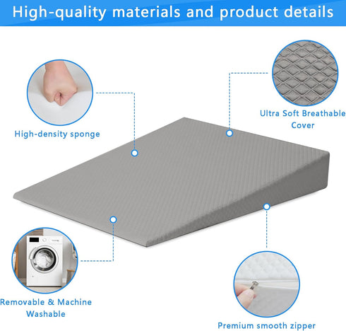XINSURUJIAN Bed Wedge Pillow Triangle Belt Foam for, Knee, Small Leg, Reading, Maternity (Grey)