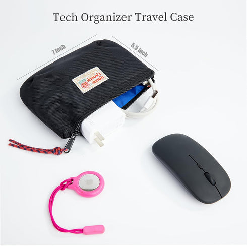 Rough Enough Small Tech Organizer Travel Case - Cable Storage Bag for Electronics & Cords, Black