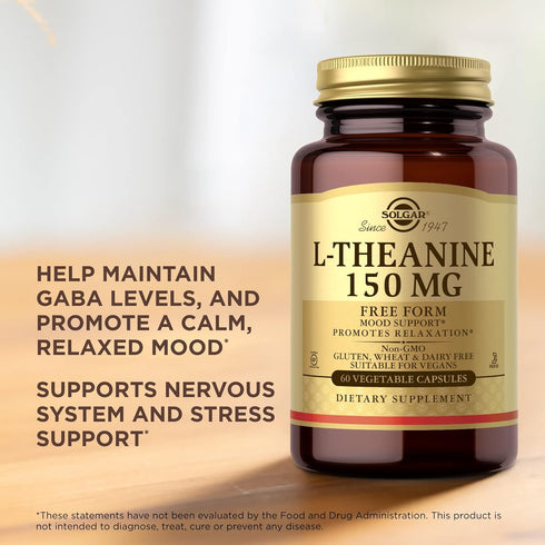 Solgar L-Theanine 150 mg, 60 Vegetable Capsules, Promotes Relaxation, Non-GMO, Vegan, Gluten Free