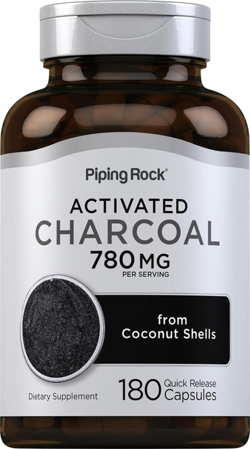 Piping Rock Activated Charcoal Pills 780mg | 180 Capsules | Non-GMO, Gluten Free, from Coconut Shells