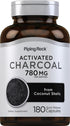 Piping Rock Activated Charcoal Pills 780mg | 180 Capsules | Non-GMO, Gluten Free, from Coconut Shells