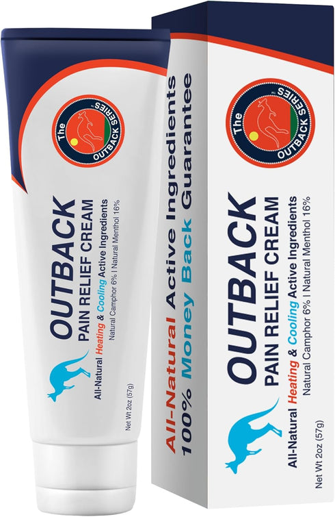 The Outback Series Pain Relief Cream, Natural Heating & Cooling with Camphor 6% & Menthol 16%, 60mL (2 oz)