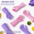 Vgo... 2 Pairs Reusable Household Gloves, Innovative Lined Dishwashing Gloves, Long Sleeves Kitchen Gloves (Violet&Pink)