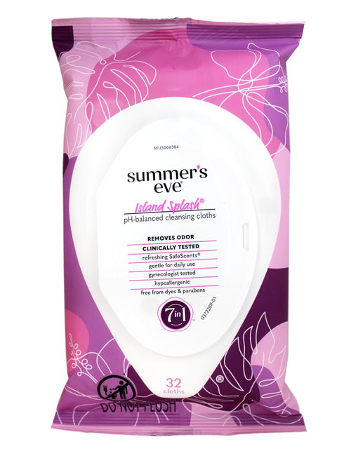 Summer's 32 Count 2 Pack Eve Island Splash Refreshing Daily Feminine Wipes, Removes Odor, pH Balanced