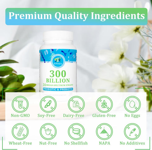 Probiotics for Women and Men, 300 Billion CFU, 24 Strains with 15 Organic Herbs for Digestive, Immune & Whole-Body