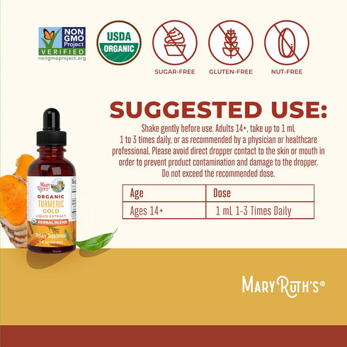 MaryRuth Organics Turmeric Gold Liquid Drops | Herbal Blend with Turmeric Curcumin, Black Pepper & Ginger Root (1oz)