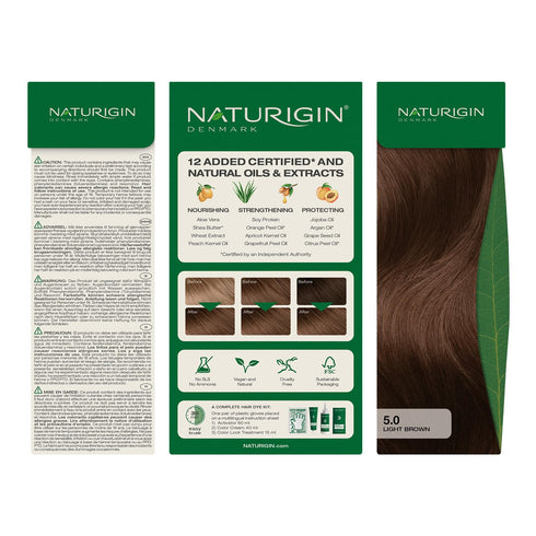 Naturigin Permanent Hair Color 5.0 Light Brown (Chocolate) – Ammonia Free, 100% Gray Coverage, Vegan