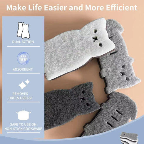 Kitchen Sponges Reusable, Cat Shape Dish Sponge, Non Scratch Heavy Duty, 4 Pack