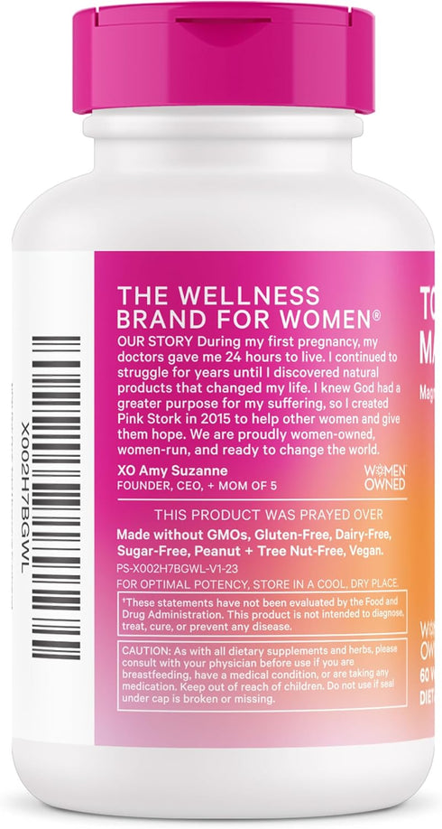 Pink Stork Magnesium Supplement for Women, 60 Capsules - Vitamin D, Mood, Natural Calm & Energy Levels, Pregnancy