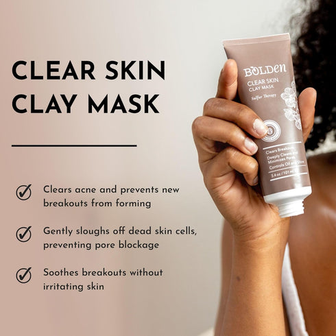 BOLDEN Clear Skin Clay Mask - Made with Sulfur for Deep Pore Cleansing & Breakout Prevention, 3.5 fl oz